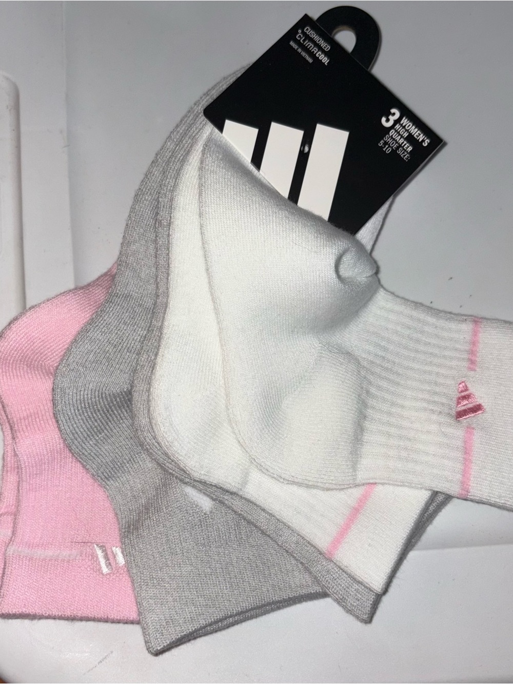 adidas 3-Pack Women's Low-Cut Socks - White, Gray, Pink